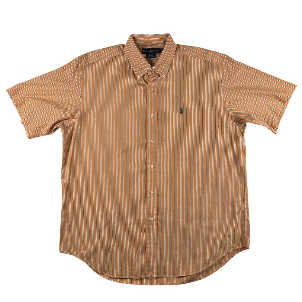 Ralph Lauren Shirt Mens Large Orange Stripe Short Sleeve Button Down Blake
